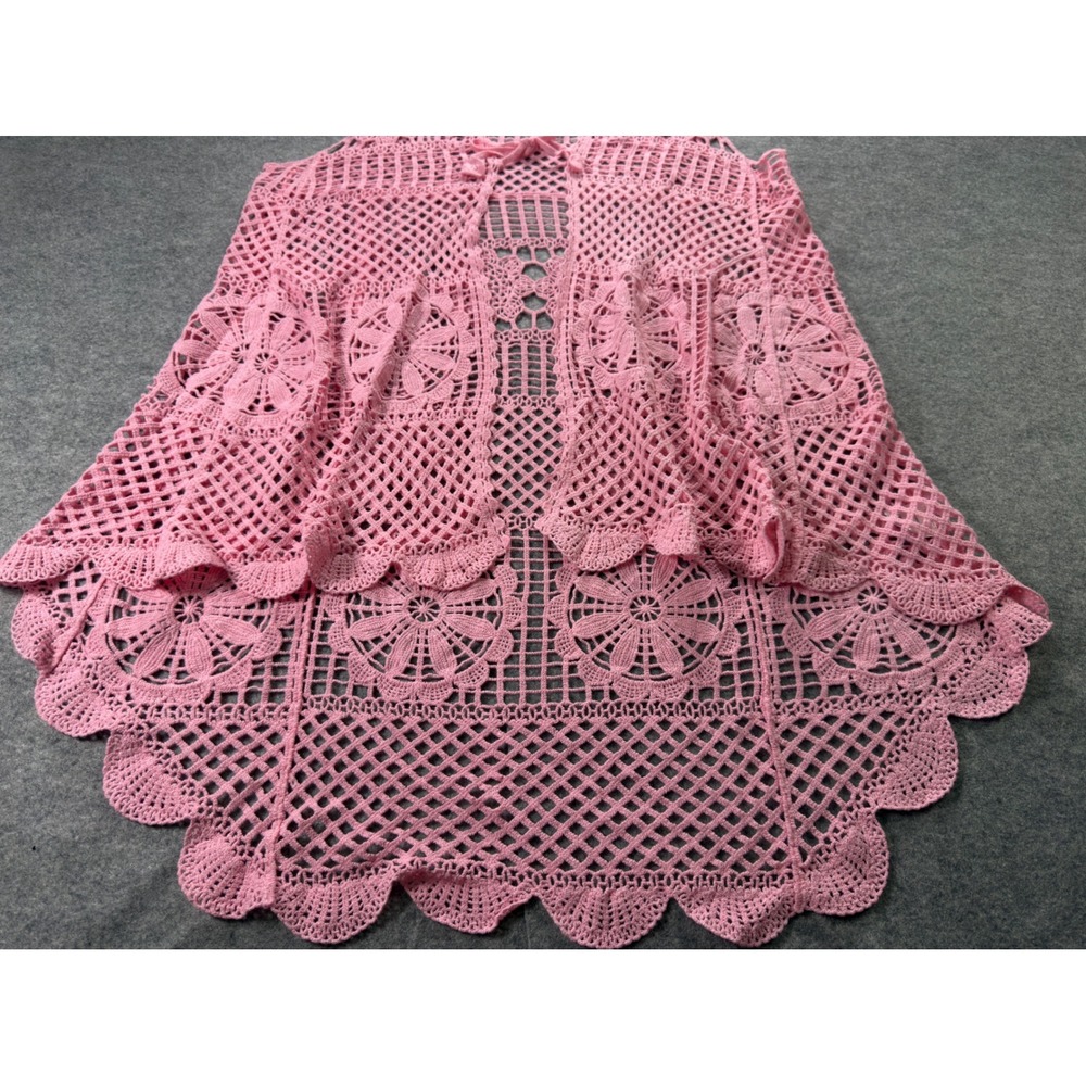 GLEAMISS Crochet Vest Women One Size Pink Boho Open Knit Front Tie Layering - Picture 4 of 11